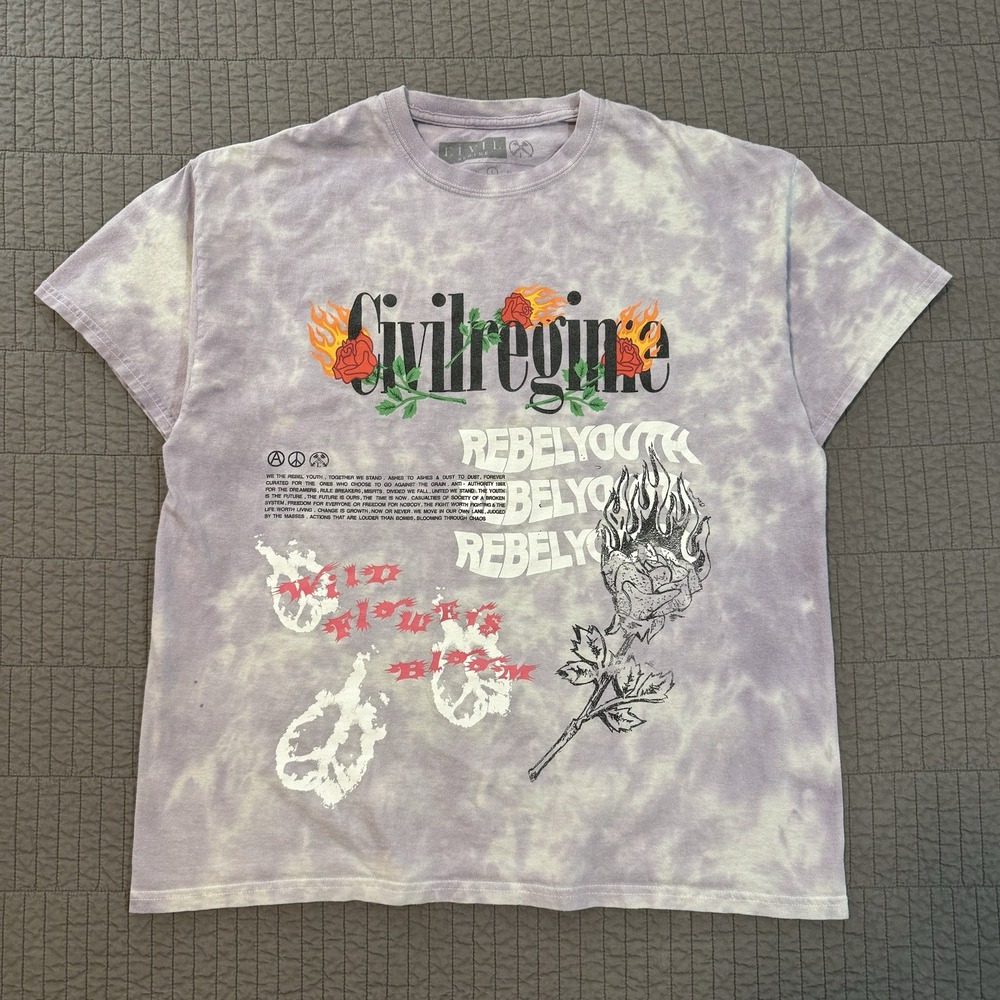 Civil Regime T Shirt Men's Large Purple White Tie Dye Streetwear AOP Gym Workout